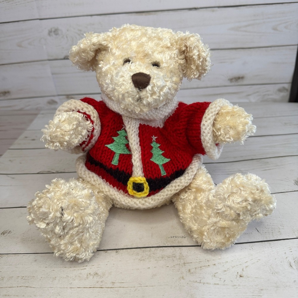 Animal Adventure Teddy Bear 8" Plush Cream Tan Red‎ Christmas Sweater 2002